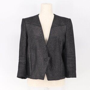 HELMUT LANG Black Metallic Tweed  Cropped Tuxedo Blazer Jacket Size 8